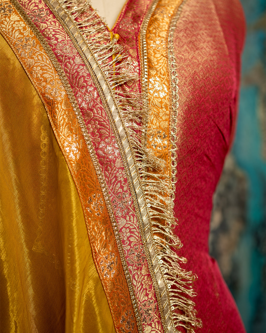 Brocade Tissue Silk Suit with Contrasting Dupatta and Gota Patti Detailing